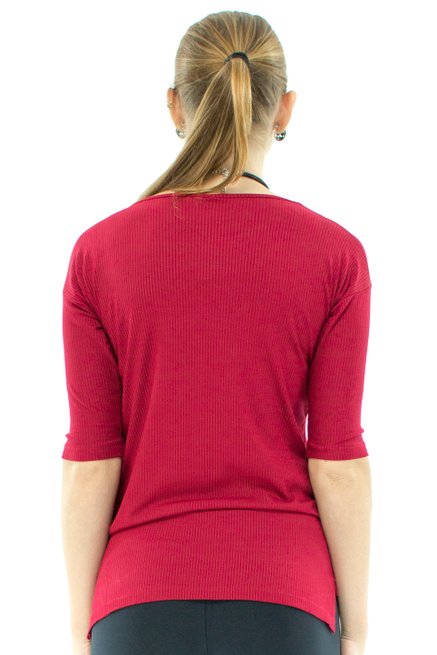 Blusa Madalena Canelada Manga 3/4 Lisa Vermelha
