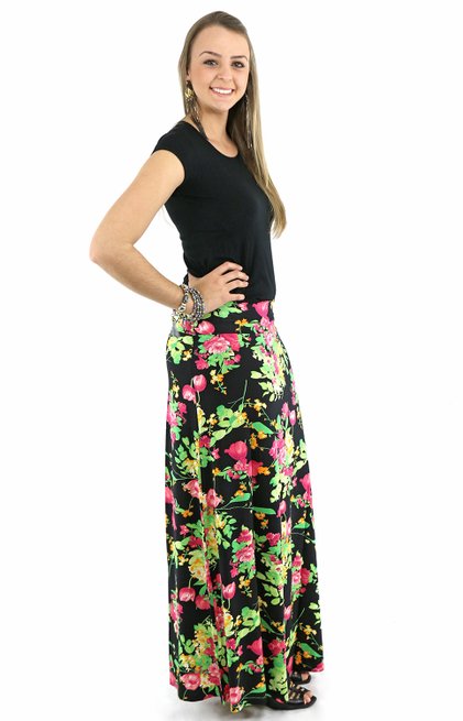 Saia Longa Viscolycra Estampa Floral