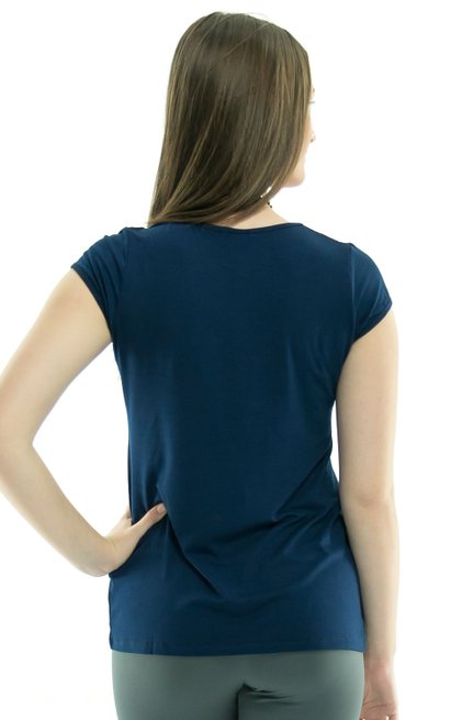 Blusa Manga Curta Básica Celma Viscolycra Lisa Azul Marinho