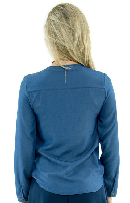 Camisete Manga Longa Larissa Tecido Liso Azul