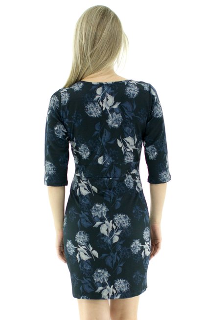 Vestido Denise Manga 3/4 Estampa Floral Azul Marinho