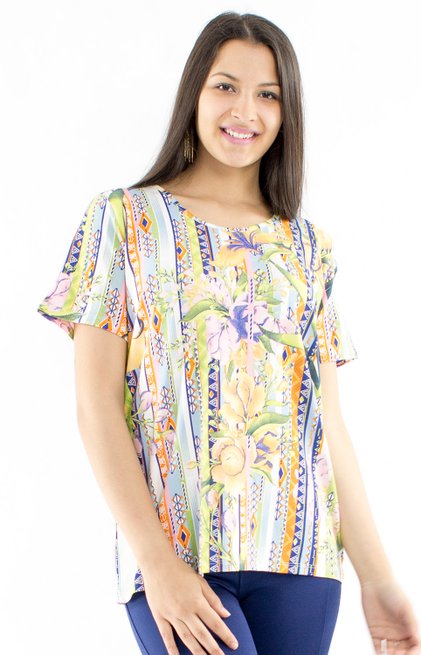 Tuniquete Manga Curta Viscolycra Estampa Floral Bege