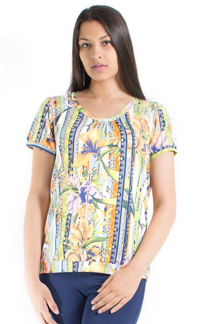 Tuniquete Manga Curta Marinheiro Estampa Floral Bege