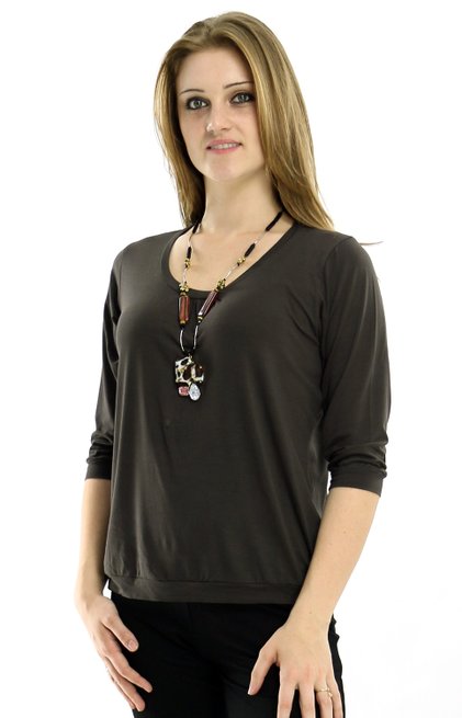 Blusa Manga 3/4 Marinheiro Viscolycra Lisa Marrom