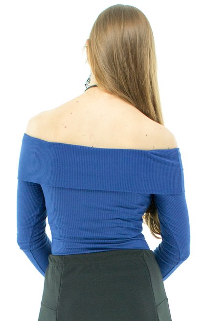 Body Canelado Manga Longa Liso Azul Marinho