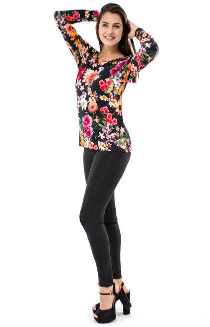Blusa Manga Longa Meia Túnica Estampa Floral