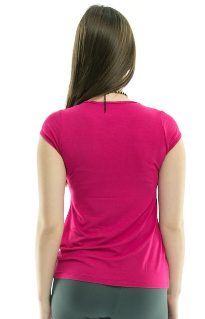 Blusa Manga Curta Básica Celma Viscolycra Lisa Rosa Pink
