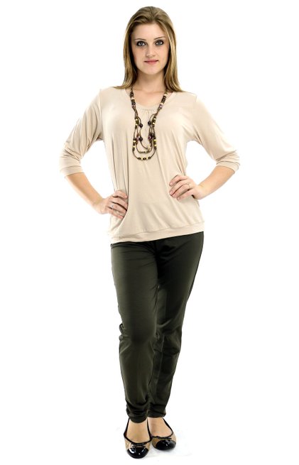 Blusa Manga 3/4 Marinheiro Viscolycra Lisa Bege