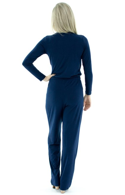 Macacão Manga Longa Viscolycra Liso Azul Marinho