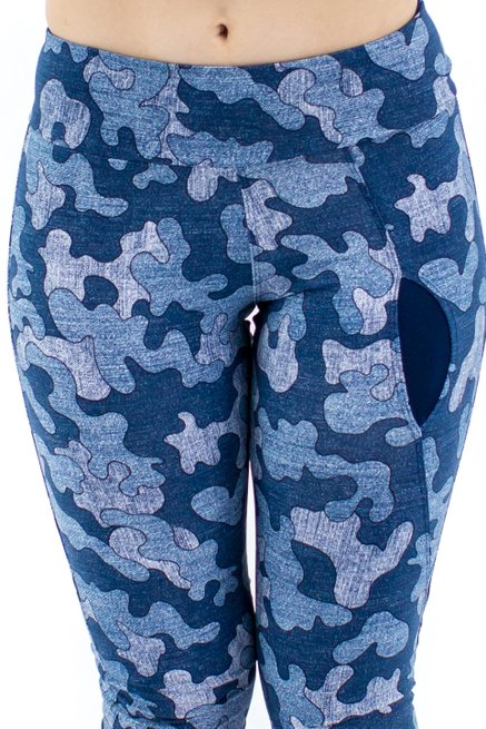 Calça Corsário Fitness Bolso Estampa Geométrica Jeans