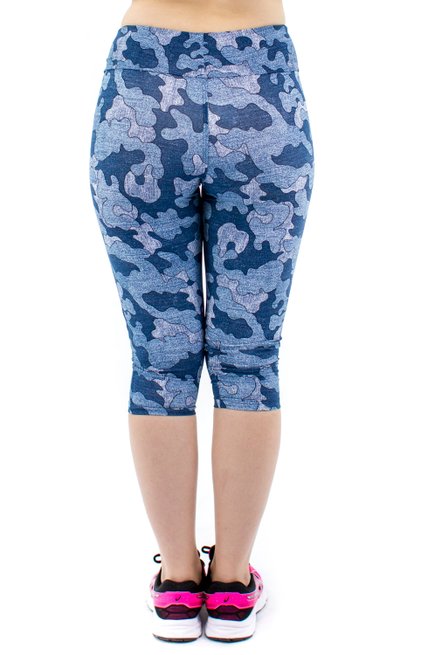 Calça Corsário Fitness Bolso Estampa Geométrica Jeans