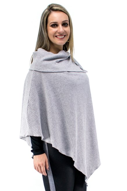 Poncho Canelado Liso Cinza Claro Mescla