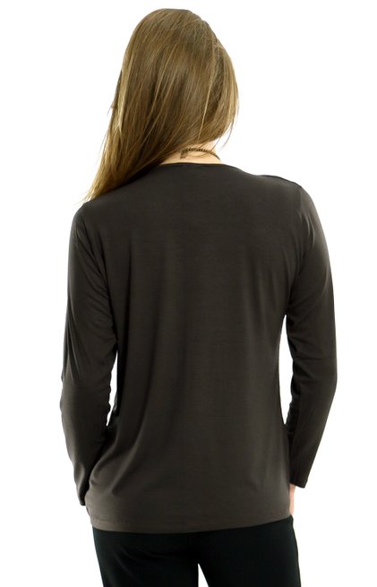 Blusa Manga Longa Meia Túnica Viscolycra Lisa Marrom