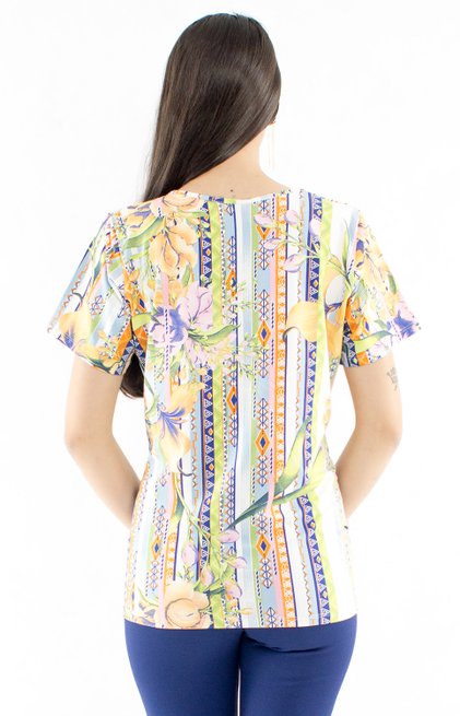 Tuniquete Manga Curta Viscolycra Estampa Floral Bege