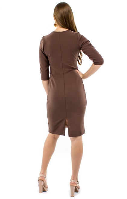 Vestido Manga 3/4 Elizete Marrom e Nude