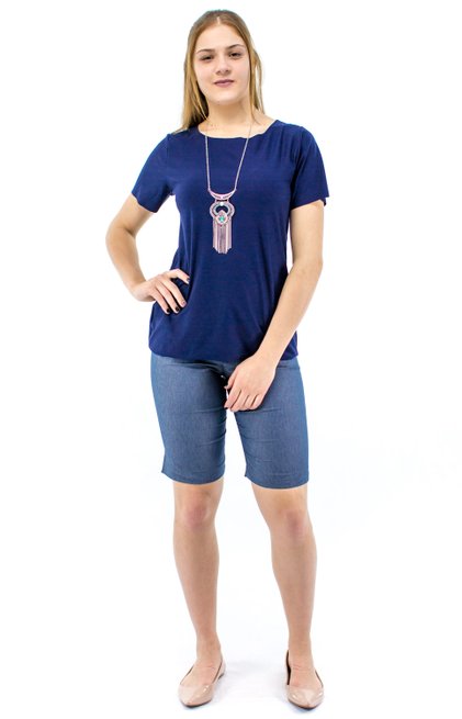 Blusa Manga Curta Camurça Lisa Azul