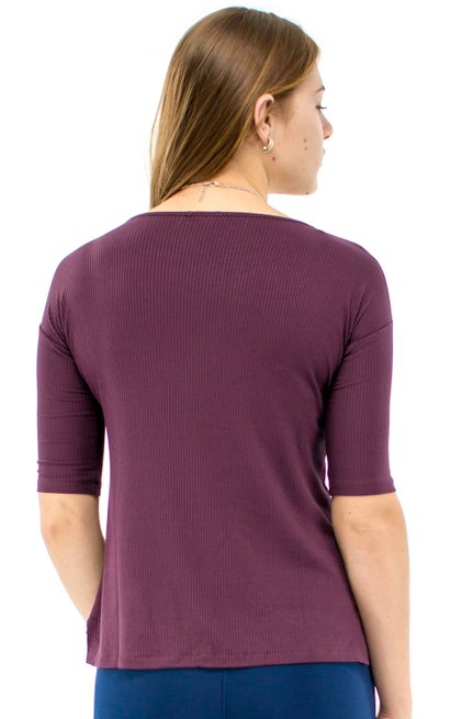 Blusa Madalena Canelada Manga 3/4 Lisa Vinho