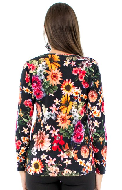 Blusa Manga Longa Meia Túnica Estampa Floral