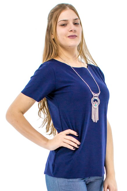 Blusa Manga Curta Camurça Lisa Azul