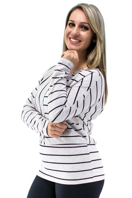  Blusa Manga Longa Morcego Estampa Diagonal Cinza Claro Mescla