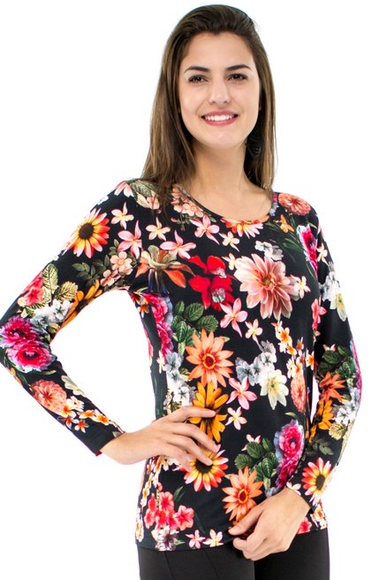 Blusa Manga Longa Meia Túnica Estampa Floral