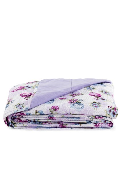 Colcha Malha Casal Queen 240X250 Estampa Floral Lilás