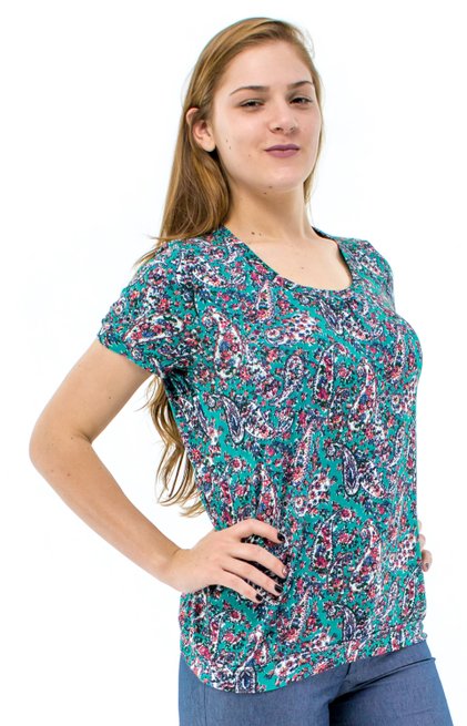 Tuniquete Manga Curta Marinheiro Estampa Floral Verde