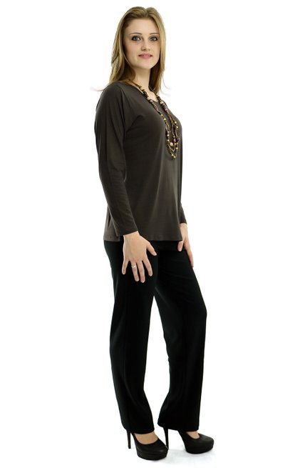Blusa Manga Longa Meia Túnica Viscolycra Lisa Marrom