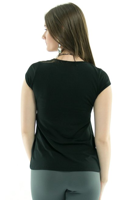 Blusa Manga Curta Básica Celma Viscolycra Lisa Preta