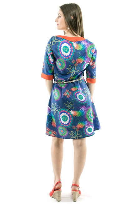 Vestido Manga 3/4 Clara Estampa Floral Azul