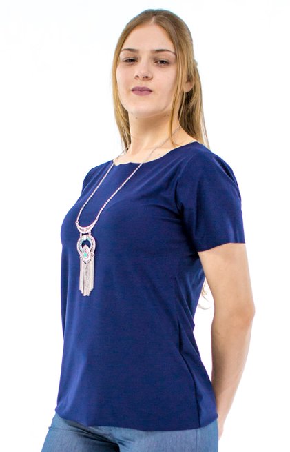 Blusa Manga Curta Camurça Lisa Azul