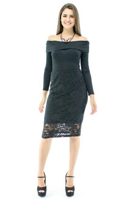 Body Canelado Manga Longa Liso Preto