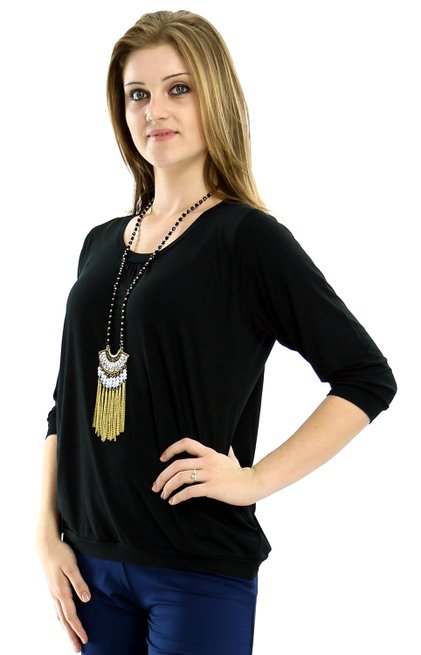 Blusa Manga 3/4 Marinheiro Viscolycra Lisa Preta