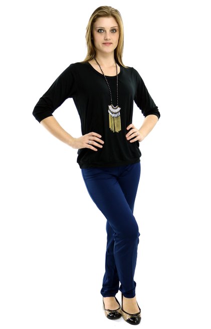 Blusa Manga 3/4 Marinheiro Viscolycra Lisa Preta