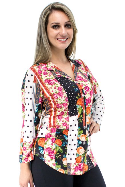 Camisete Manga 7/8 Dora Estampa Patchwork