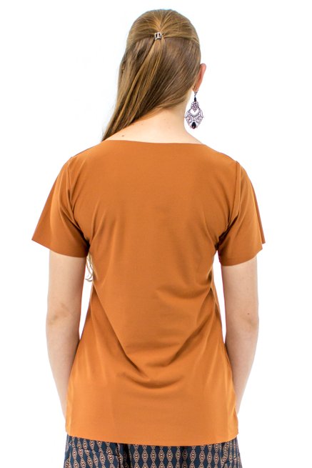 Blusa Manga Curta Camurça Lisa Mostarda