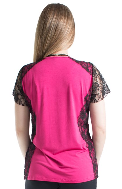 Blusa Manga Curta Meia Túnica Dinorá Viscolycra Lisa Rosa