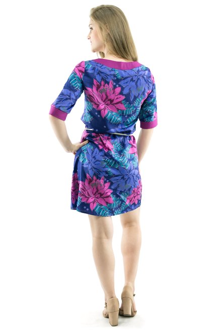Vestido Manga 3/4 Clara Estampa Floral Roxo
