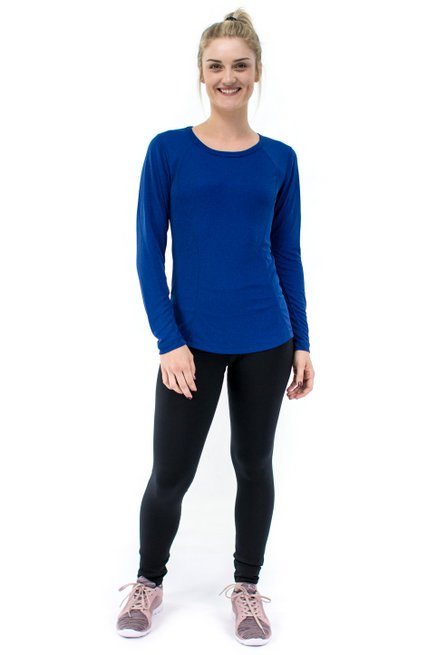 Baby Look Fitness Manga Longa DryFit Ultracool UVPro Lisa Azul Marinho