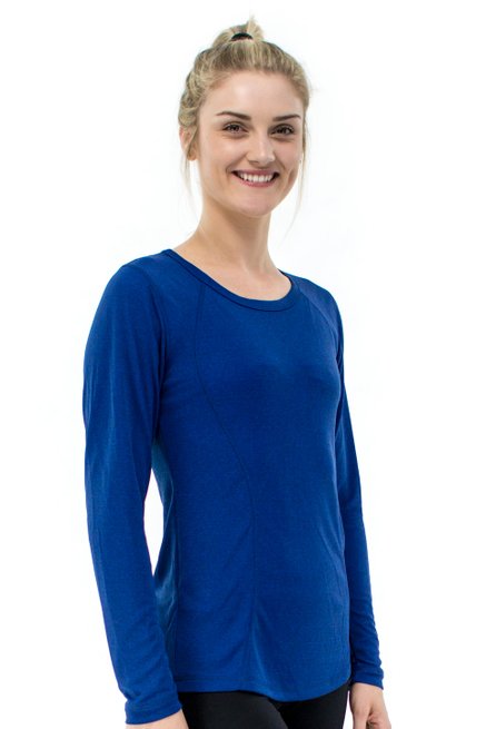 Baby Look Fitness Manga Longa DryFit Ultracool UVPro Lisa Azul Marinho