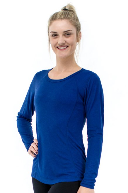 Baby Look Fitness Manga Longa DryFit Ultracool UVPro Lisa Azul Marinho