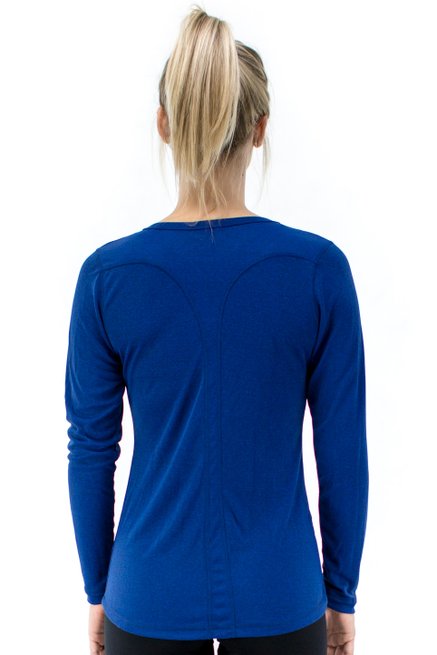 Baby Look Fitness Manga Longa DryFit Ultracool UVPro Lisa Azul Marinho