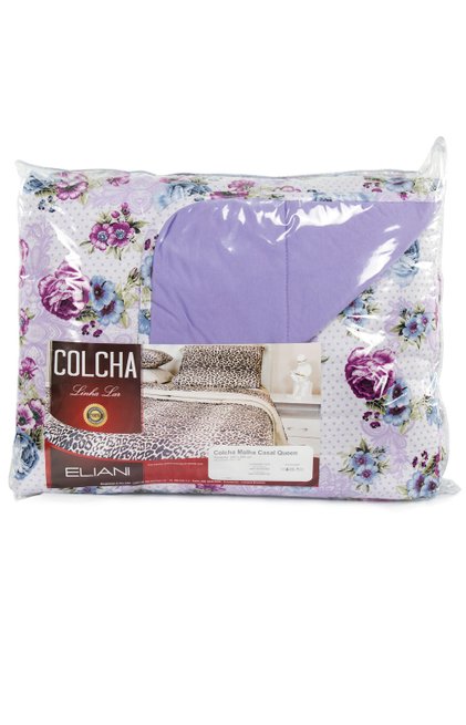 Colcha Malha Casal Queen 240X250 Estampa Floral Lilás