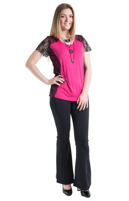 Blusa Manga Curta Meia Túnica Dinorá Viscolycra Lisa Rosa