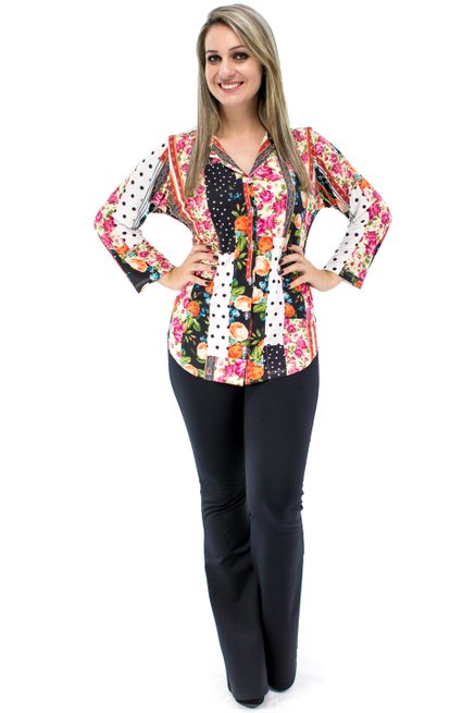 Camisete Manga 7/8 Dora Estampa Patchwork