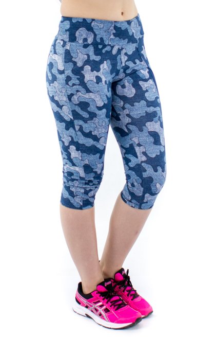 Calça Corsário Fitness Bolso Estampa Geométrica Jeans