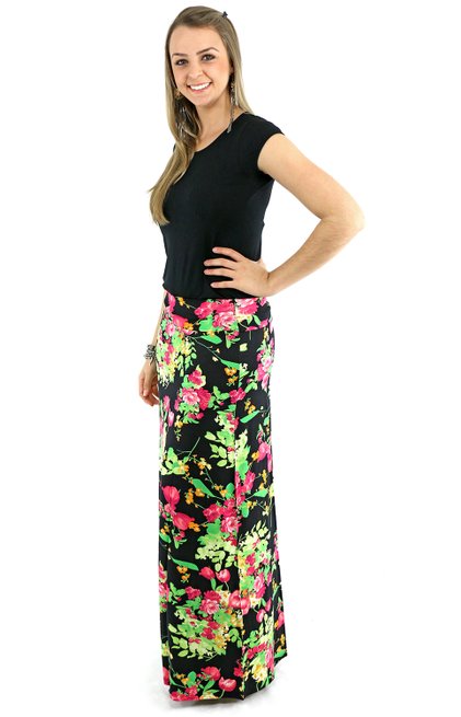 Saia Longa Viscolycra Estampa Floral