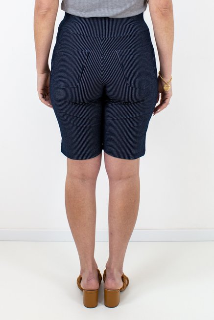 Bermuda Feminina Maria João Jeans Azul com Listras Branca
