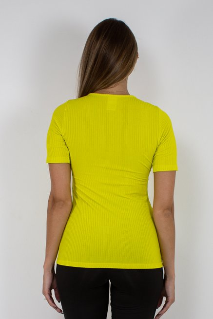 Blusa Básica Feminina Manga Curta Canelada Lisa Amarela