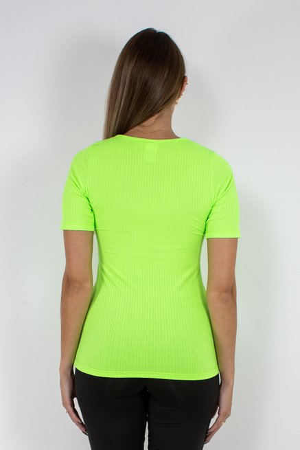 Blusa Básica Feminina Manga Curta Canelada Lisa Verde Neon
